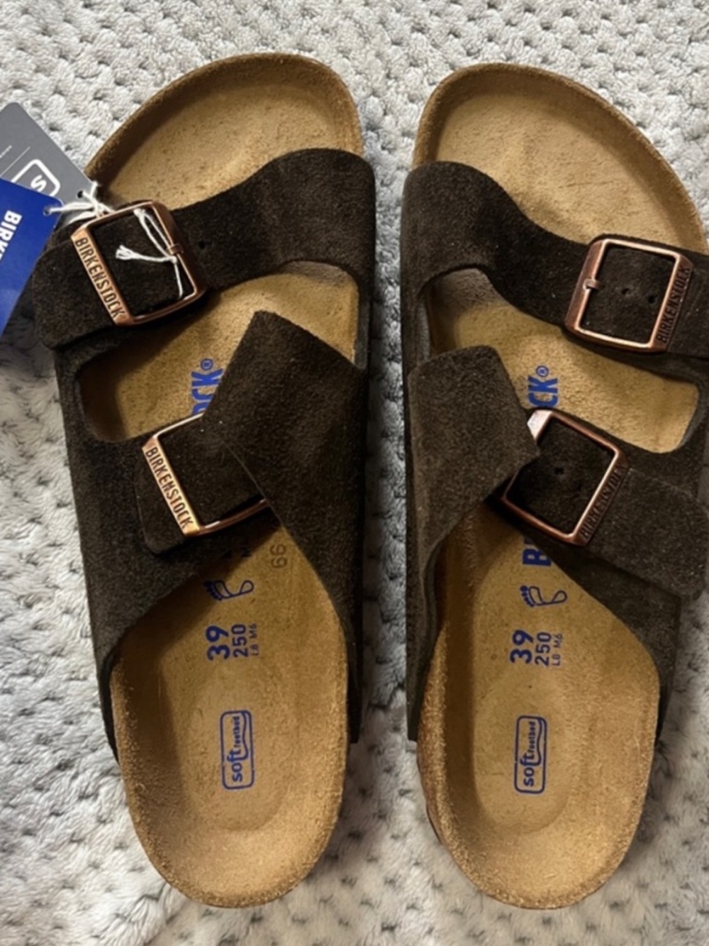 Birkenstock Arizona Moccasin Suede Sandals in Dark Brown with Copper Buckles NWT - Picture 4 of 8